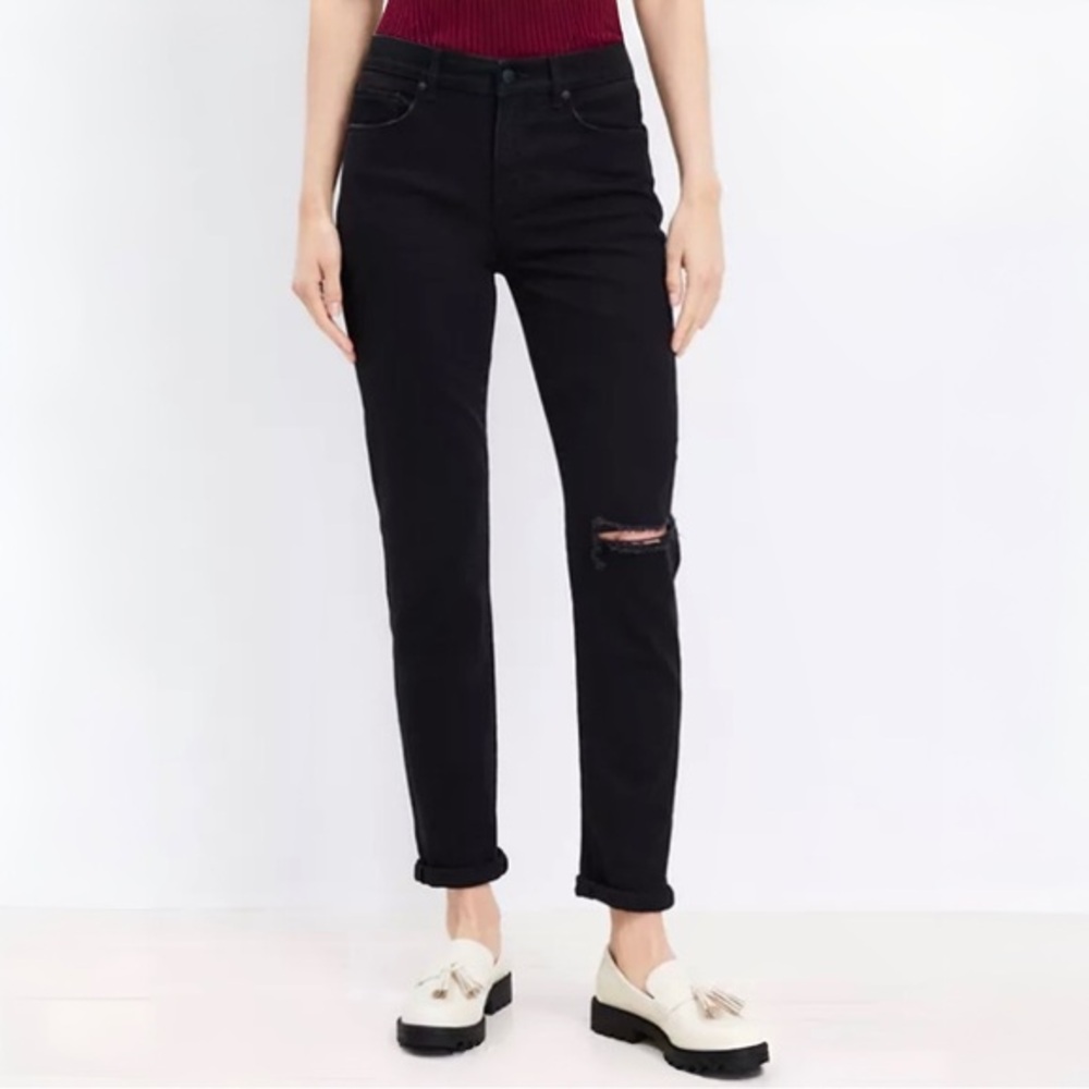 LOFT WOMENS PETITE GIRLFRIEND JEANS IN WASHED BLACK
